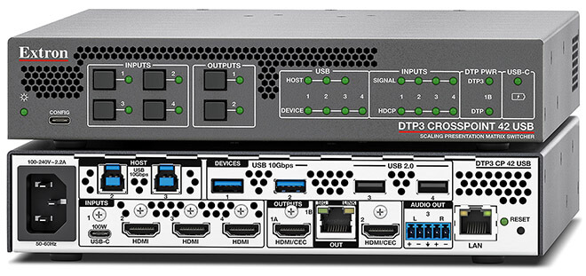 Extron представила компактный матричный коммутатор с бесшовным масштабированием 4x2 DTP3 CrossPoint 42